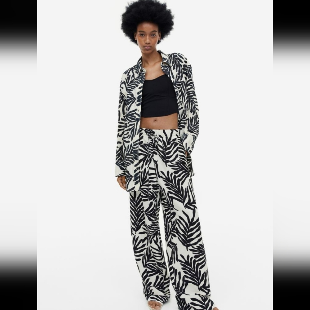 H&M linen blend wide leg pull on pants - Picture 12 of 14